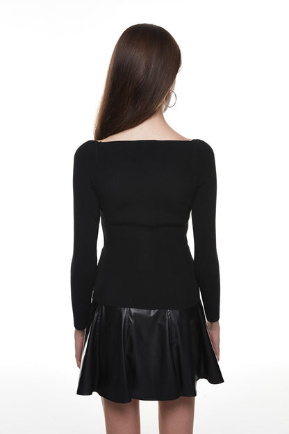 Belt Detailed Leather Mini Skirt Black