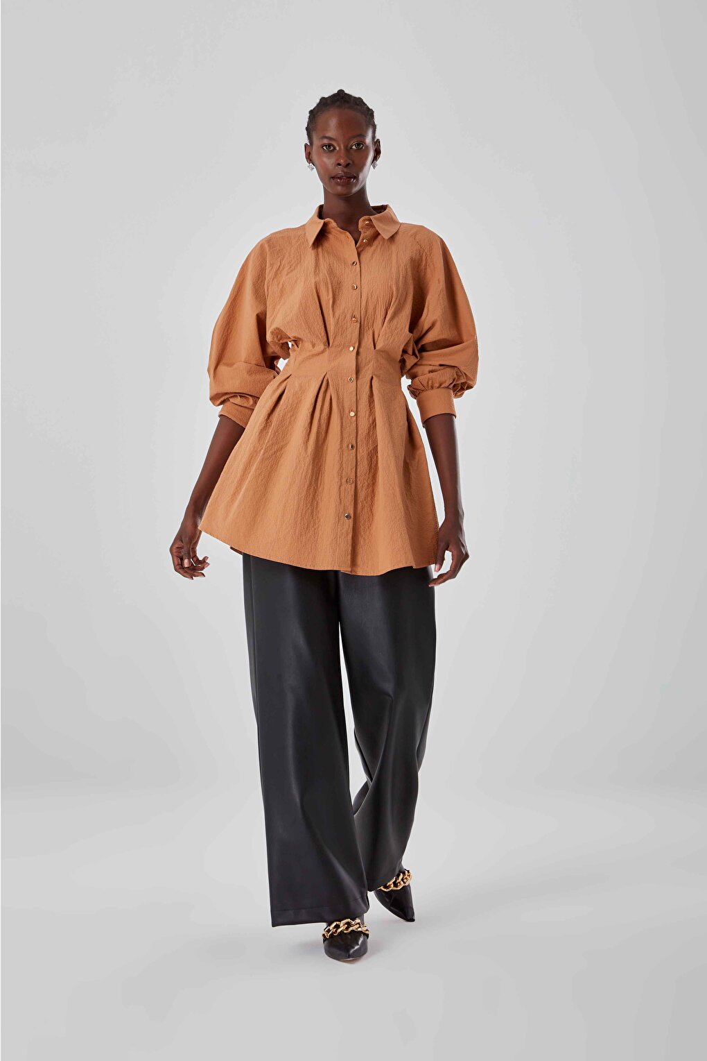 Tan Tunic with Pleated Front