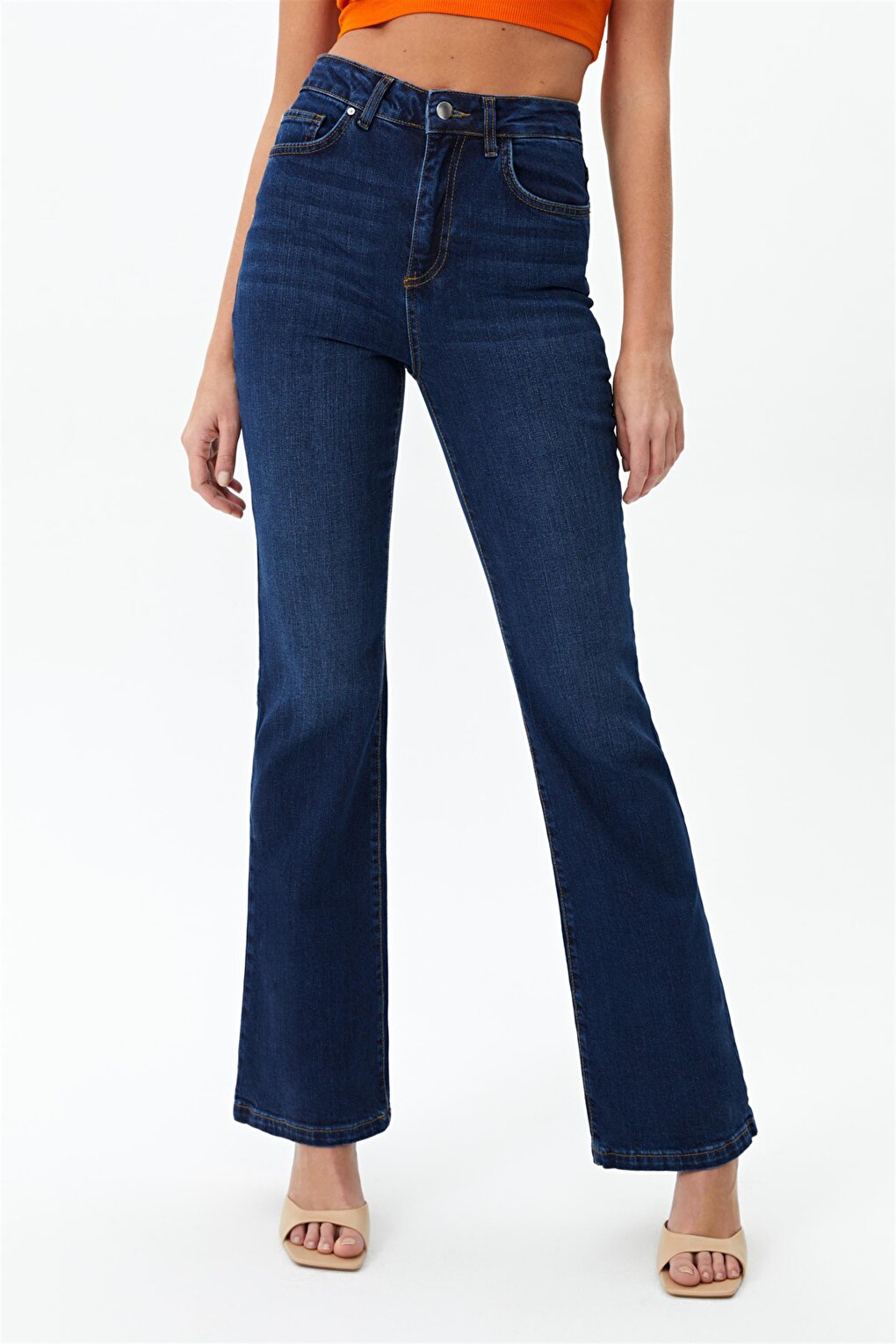 Dark Blue High Waist Flare Leg Jeans