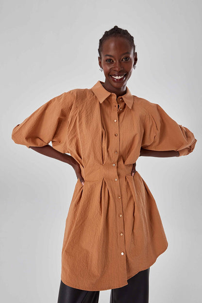 Tan Tunic with Pleated Front