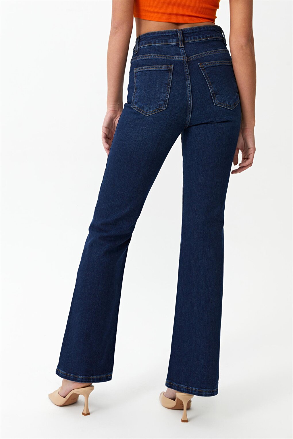 Dark Blue High Waist Flare Leg Jeans