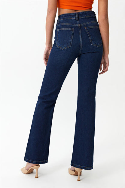 Dark Blue High Waist Flare Leg Jeans