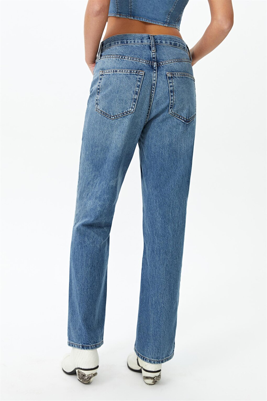 100% Cotton Dark Blue High Waist Straight Jean