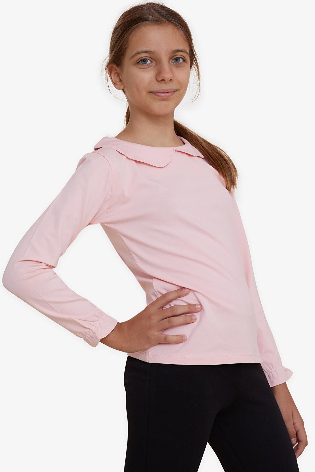 Girl's Long Sleeve T-Shirt with Crest and Elastic Sleeves Pink (6-12 Years)