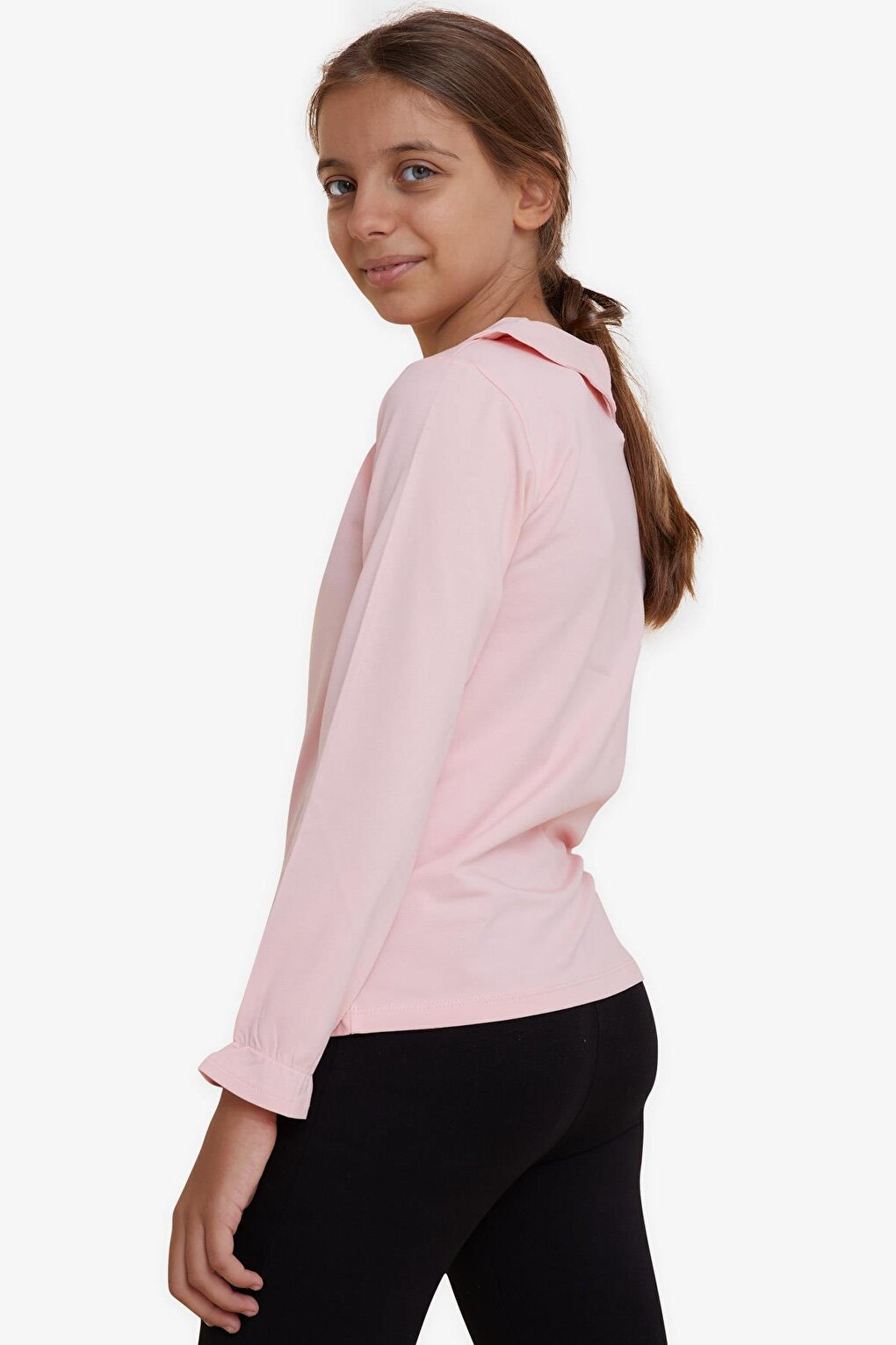 Girl's Long Sleeve T-Shirt with Crest and Elastic Sleeves Pink (6-12 Years)