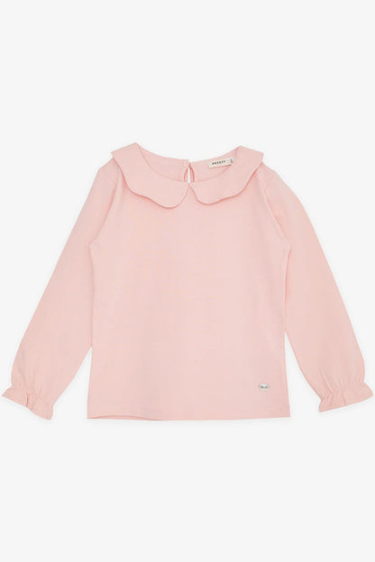 Girl's Long Sleeve T-Shirt with Crest and Elastic Sleeves Pink (6-12 Years)