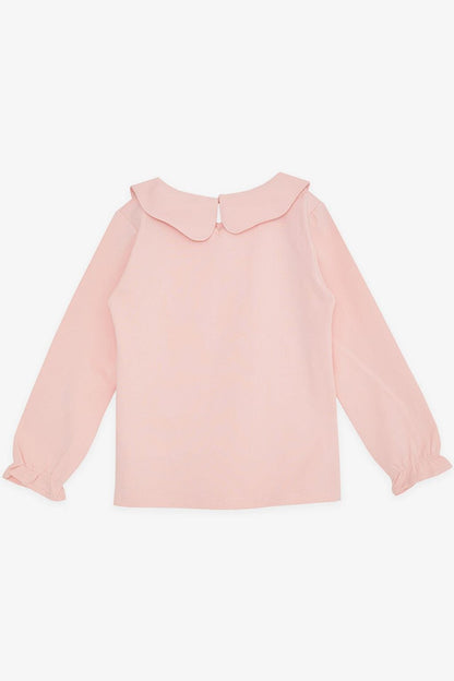 Girl's Long Sleeve T-Shirt with Crest and Elastic Sleeves Pink (6-12 Years)