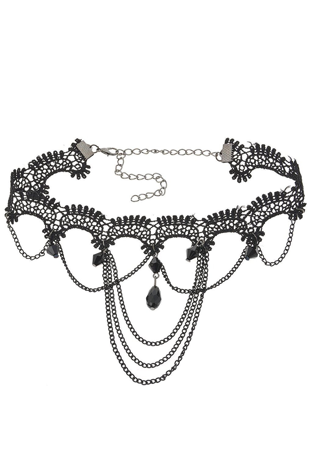 Black Lacy Gothic Necklace with Crystals