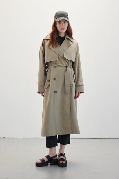 Buttoned Double Breasted Trench Coat Sand