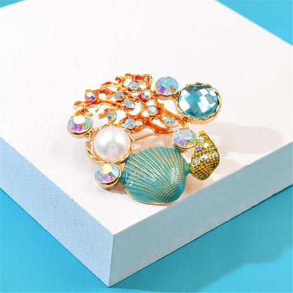 Coral Shell Detailed Brooch