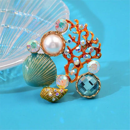 Coral Shell Detailed Brooch