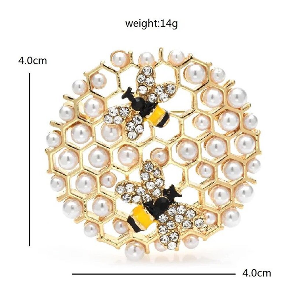 Honeycomb and Bee Brooch with Pearls