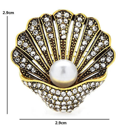 Pearl and Crystal Seashell Brooch