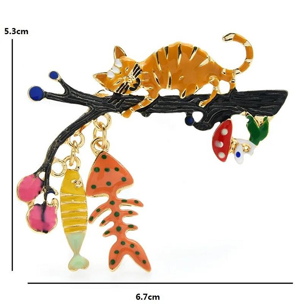 Cat on the Branch Fish Brooch