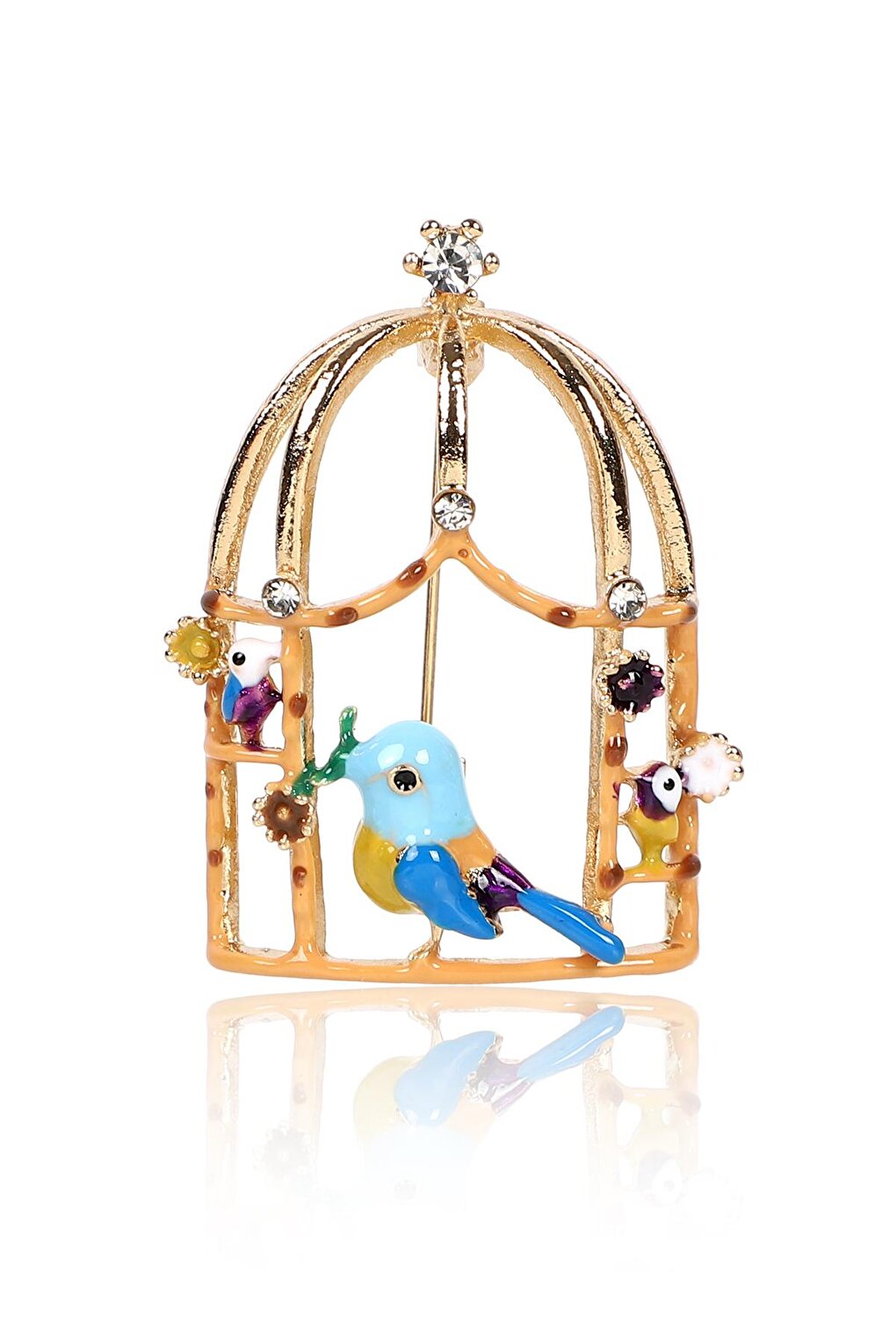 Blue Bird Cage Brooch