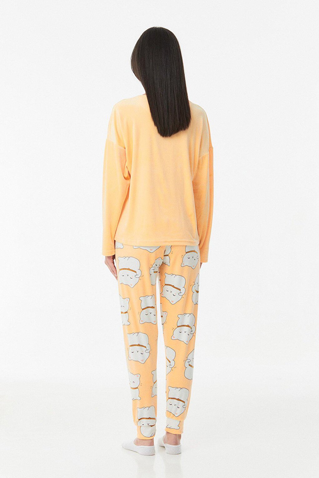 Cat Printed Crew Neck Pajama Set