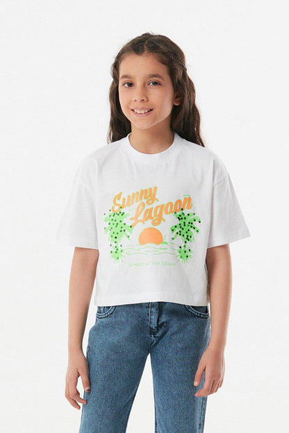 Printed Crew Neck Girls' T-Shirt