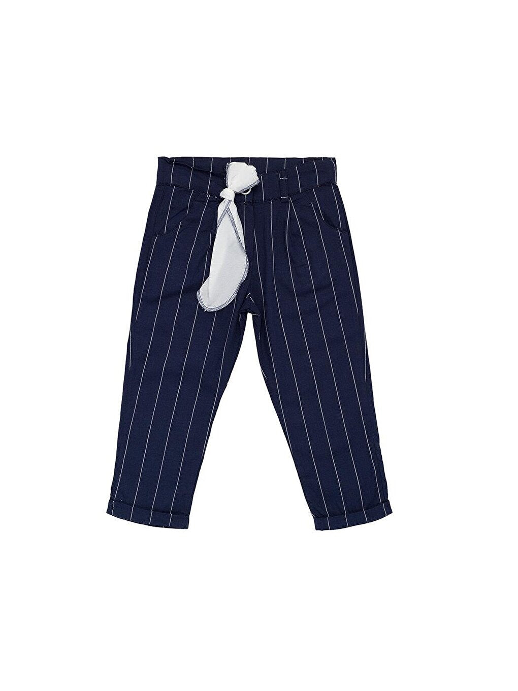 Girl's Waist-Tied Striped Fabric Trousers