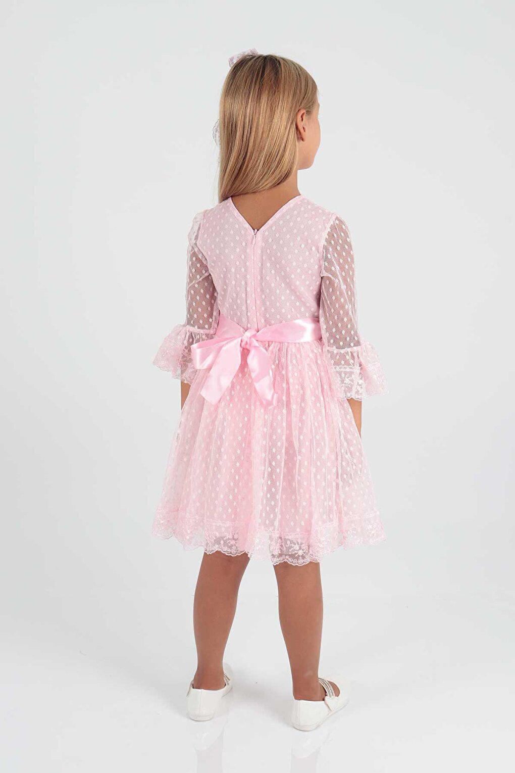 Girl's Buckle and Tulle Lace Casual Trend Dress Ak2209