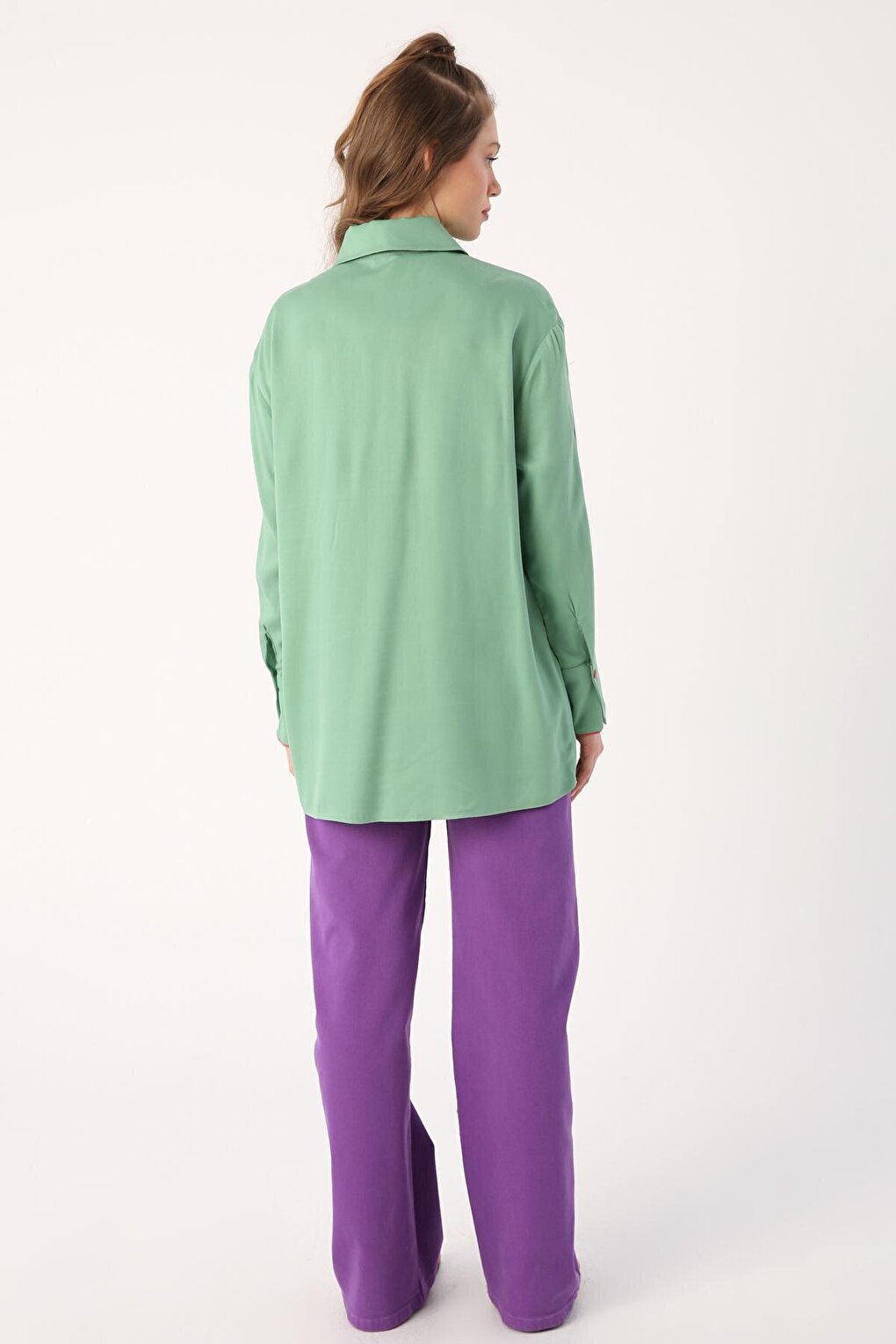 Light Green Colored Viscose Shirt with Piping Detail