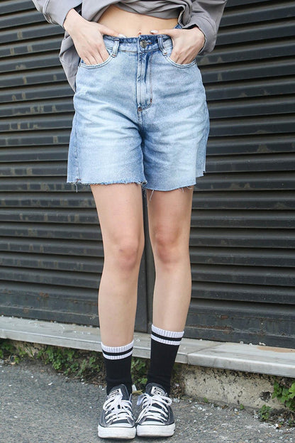 Blue High Waist Regular Fit Basic Denim Shorts MG1520