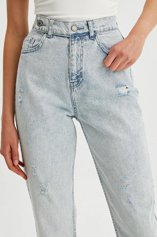 Women's Waist Detailed Ripped Jean Trousers