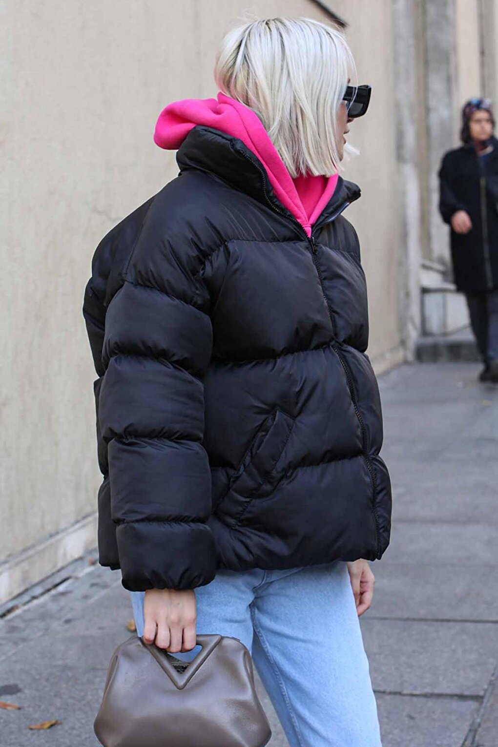 Black Basic Oversize Women's Puffer Coat MG1550