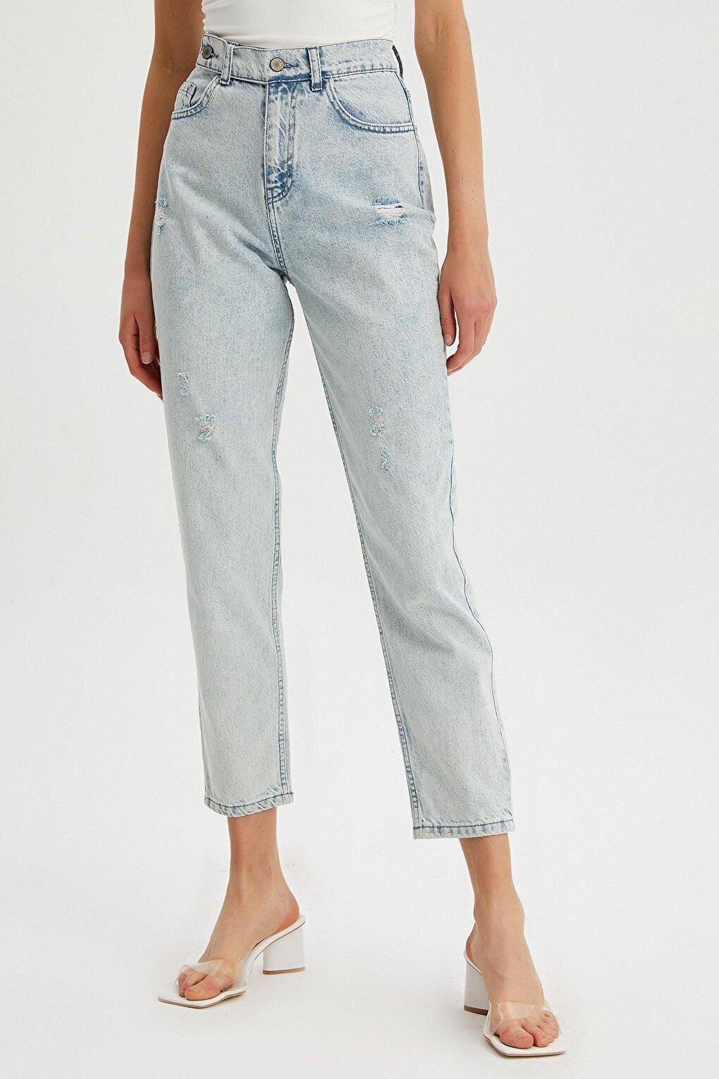 Women's Waist Detailed Ripped Jean Trousers