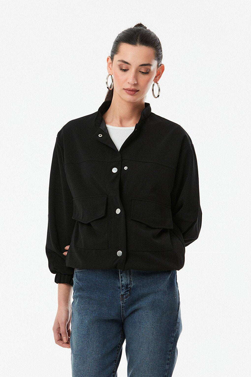 Snap Fastener Double Pocket Jacket