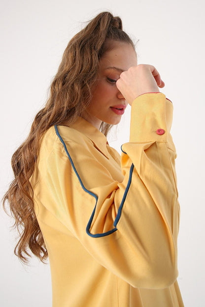 Yellow Colored Viscose Shirt with Piping Detail