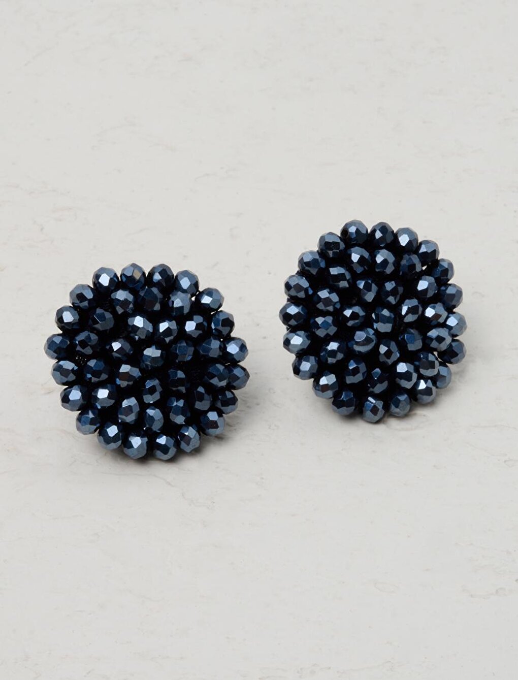 Navy Blue Round Bead Earrings