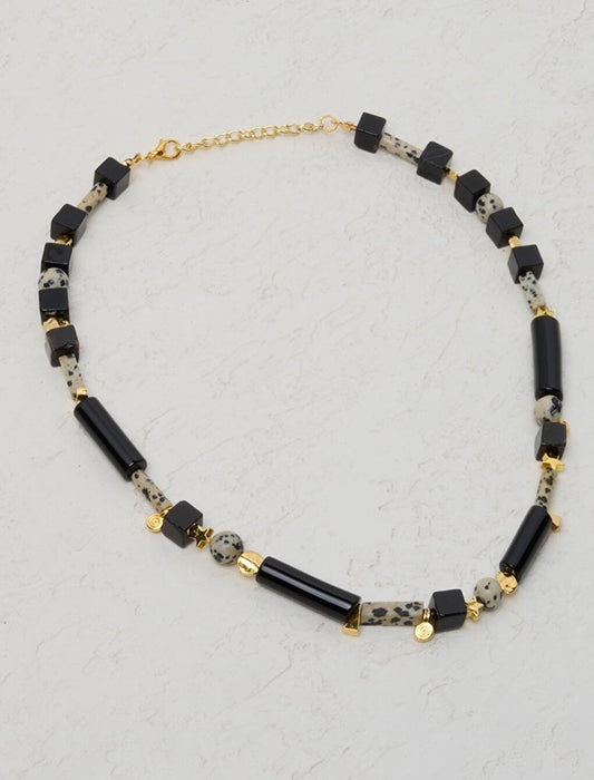 Black Mixed Beaded Adjustable Necklace