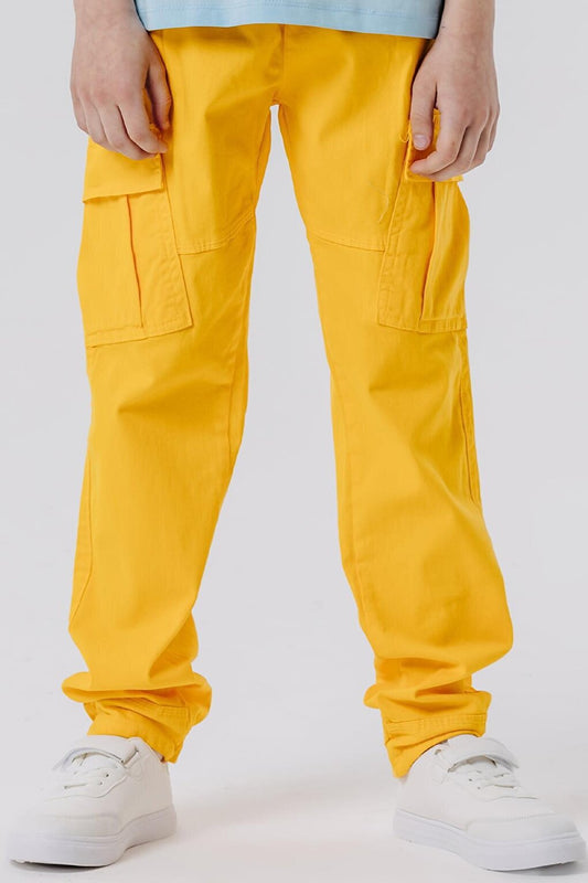 Boys' Trousers with Elastic Waist Cargo Pocket Yellow (Ages 8-14)