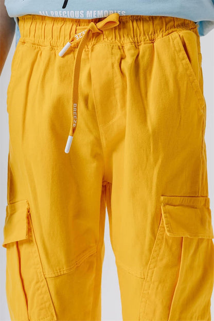 Boys' Trousers with Elastic Waist Cargo Pocket Yellow (Ages 8-14)