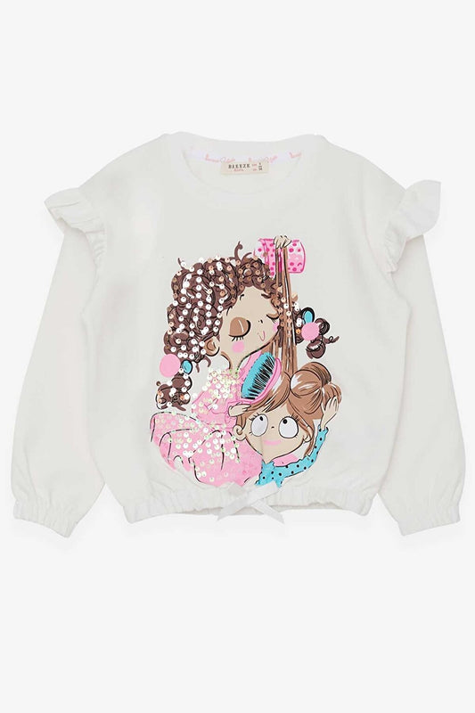 Girl's Sweatshirt Bow Sequin Ecru (Age 3-5)