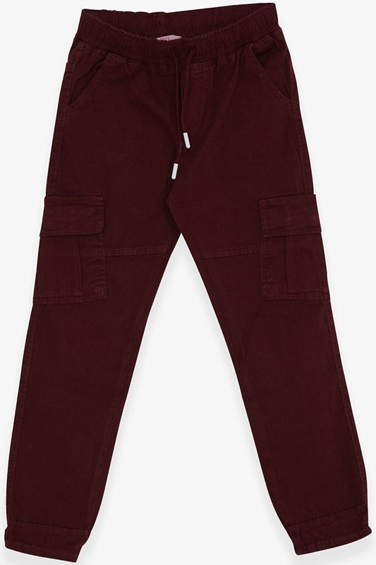 Boy's Trousers with Elastic Waist Cargo Pocket Claret Red (Ages 9-14)