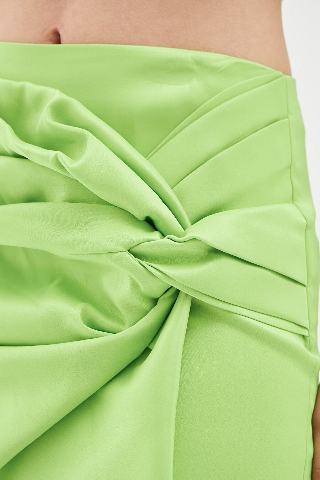 Satin Gathered Mini Skirt Green