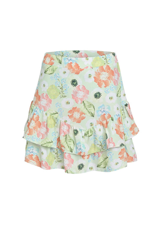 Frilly Patterned Short Skirt Green