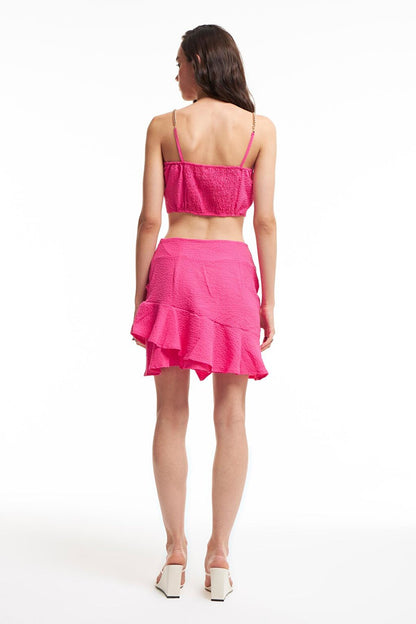 Gathered Ruffled Mini Skirt Fuchsia