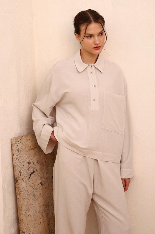 Stone Large Pocket Linen Shirt