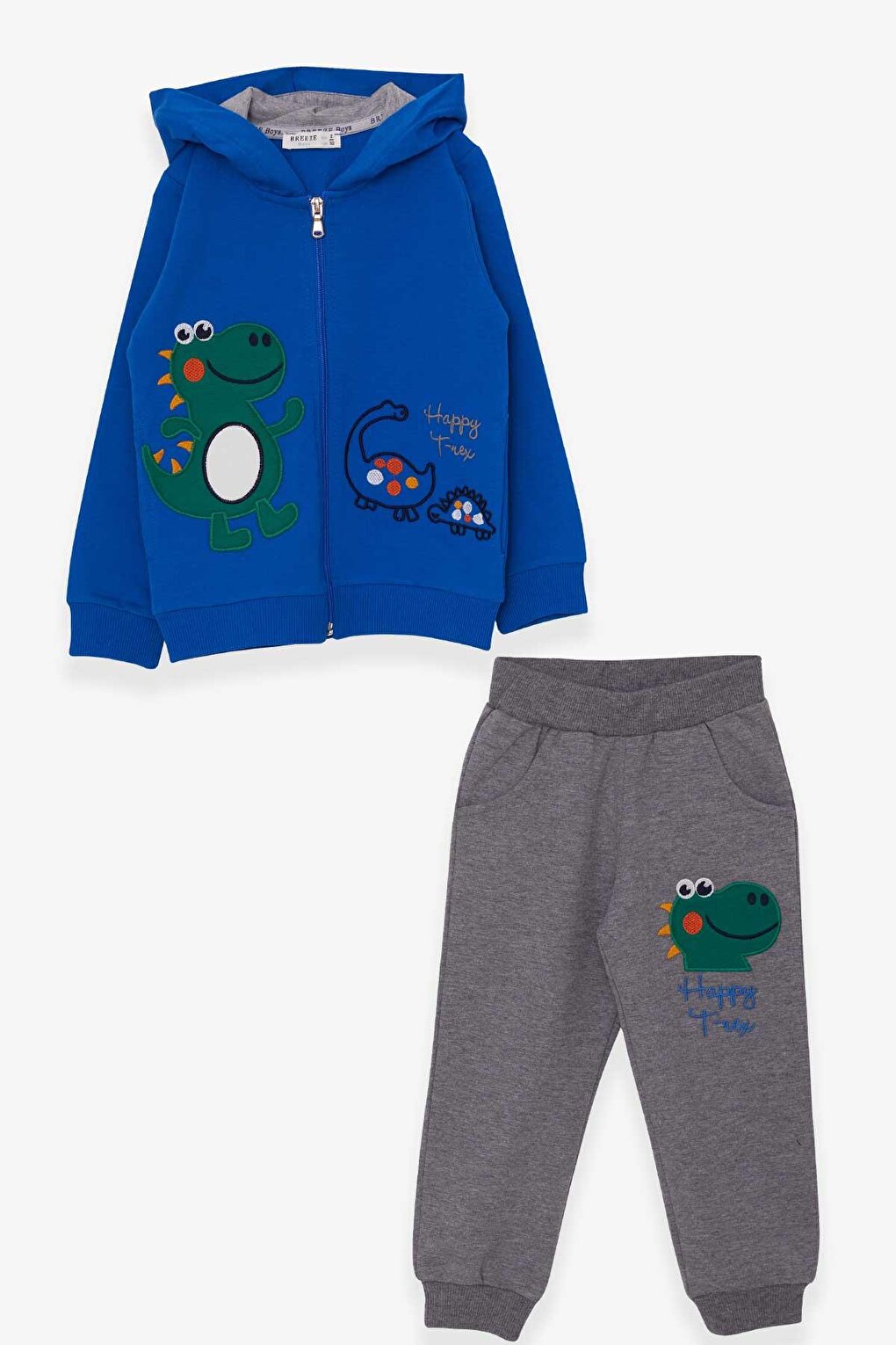 Baby Boy Tracksuit Set, Happy Dinosaur Printed, Saks Blue (Age 2)