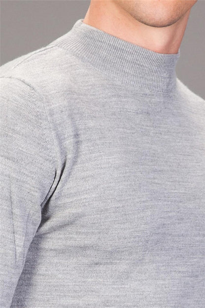 Slim Fit Half Turtleneck Plain Men's Gray Sweater