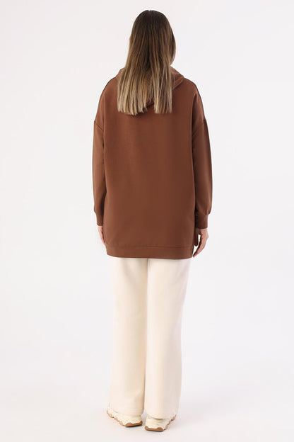 Brown Kangaroo Pocket Hooded Sweat Tunic