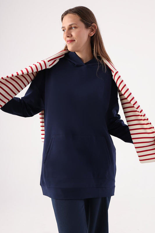 Indigo Kangaroo Pocket Hooded Sweat Tunic