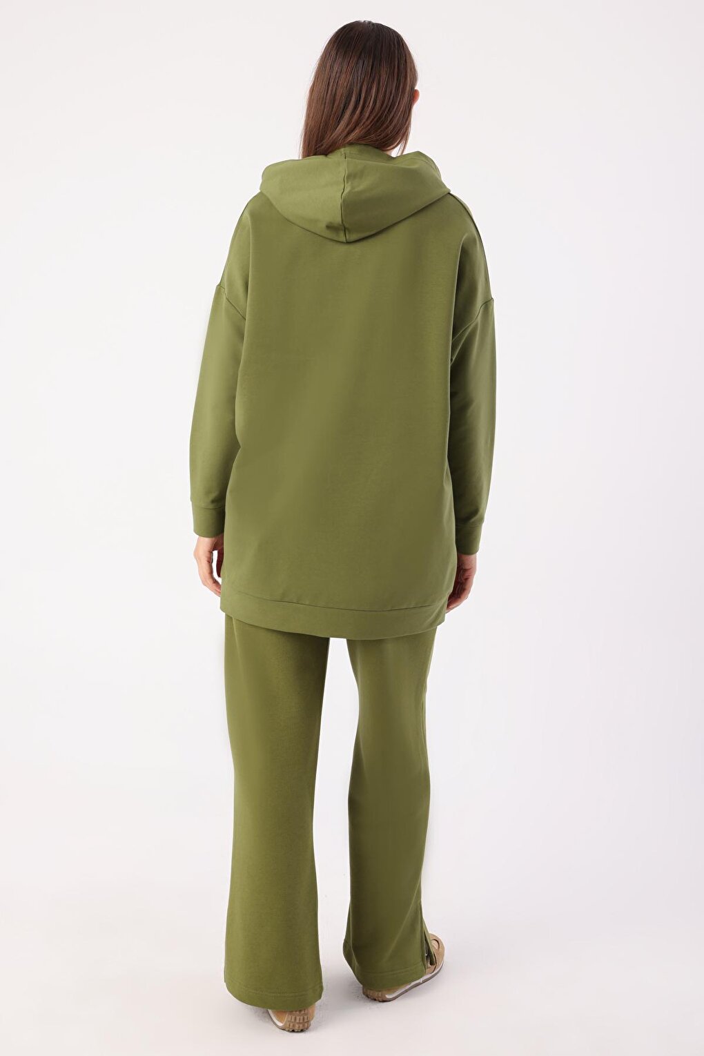 Khaki Kangaroo Pocket Hooded Sweat Tunic