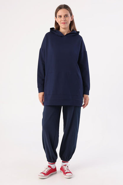 Indigo Kangaroo Pocket Hooded Sweat Tunic