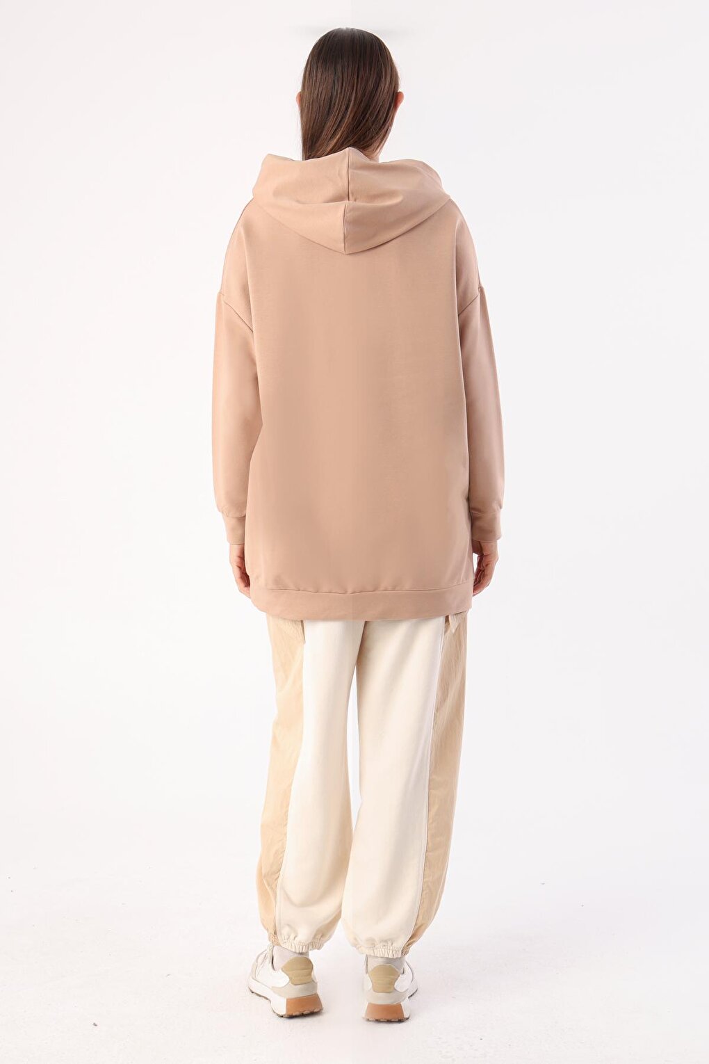 Beige Kangaroo Pocket Hooded Sweat Tunic