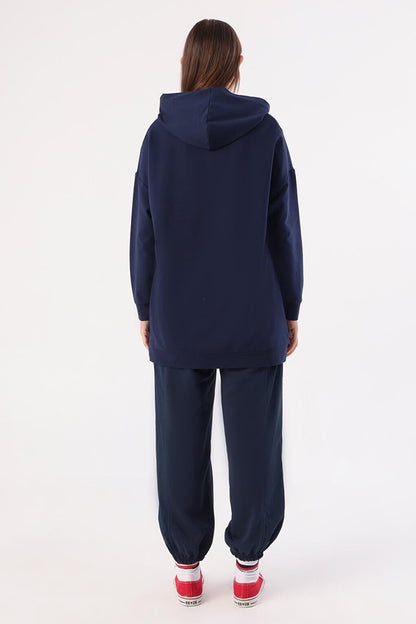 Indigo Kangaroo Pocket Hooded Sweat Tunic