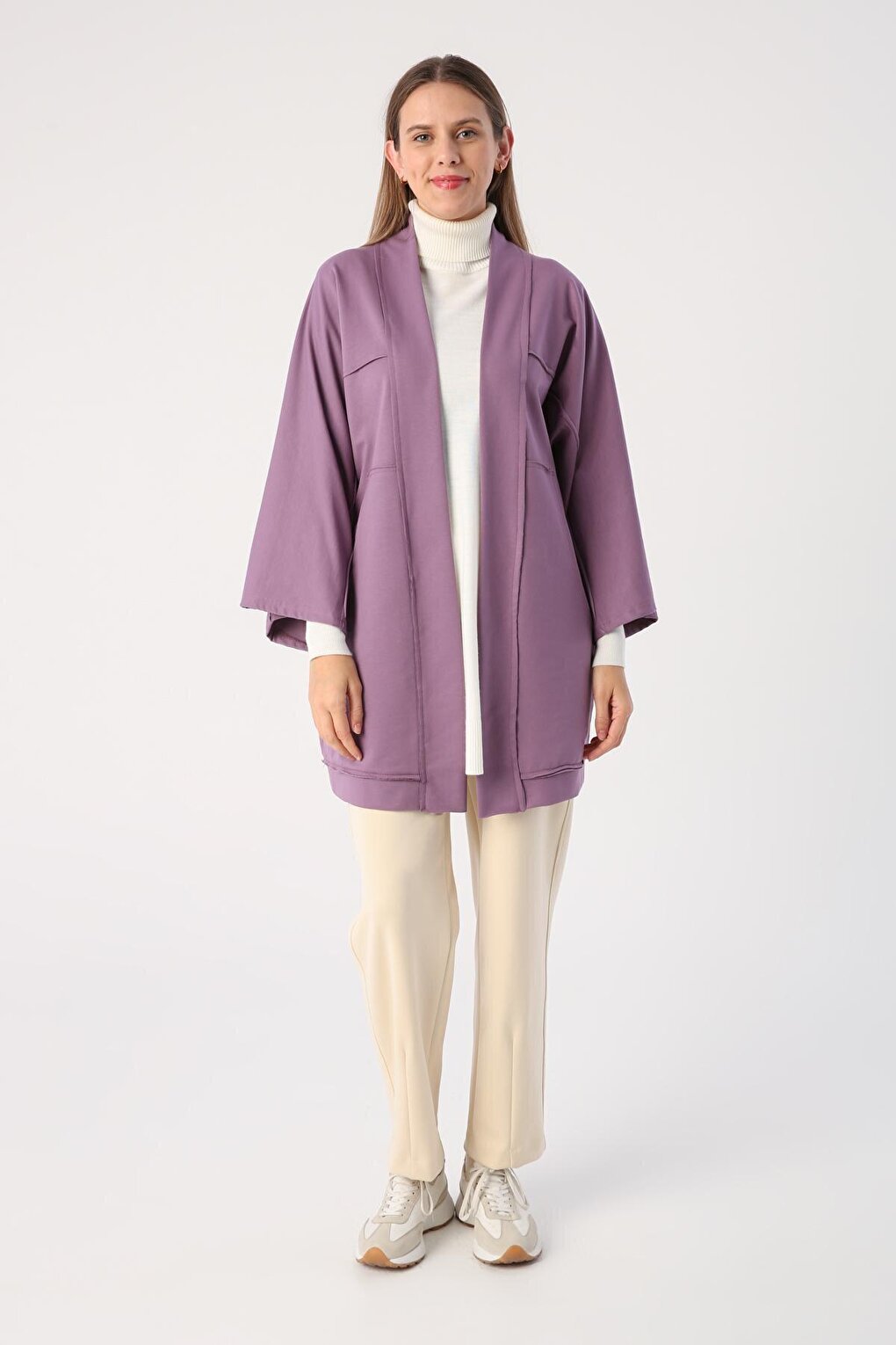 Dark Lilac Bat Sleeve Oversize Cardigan