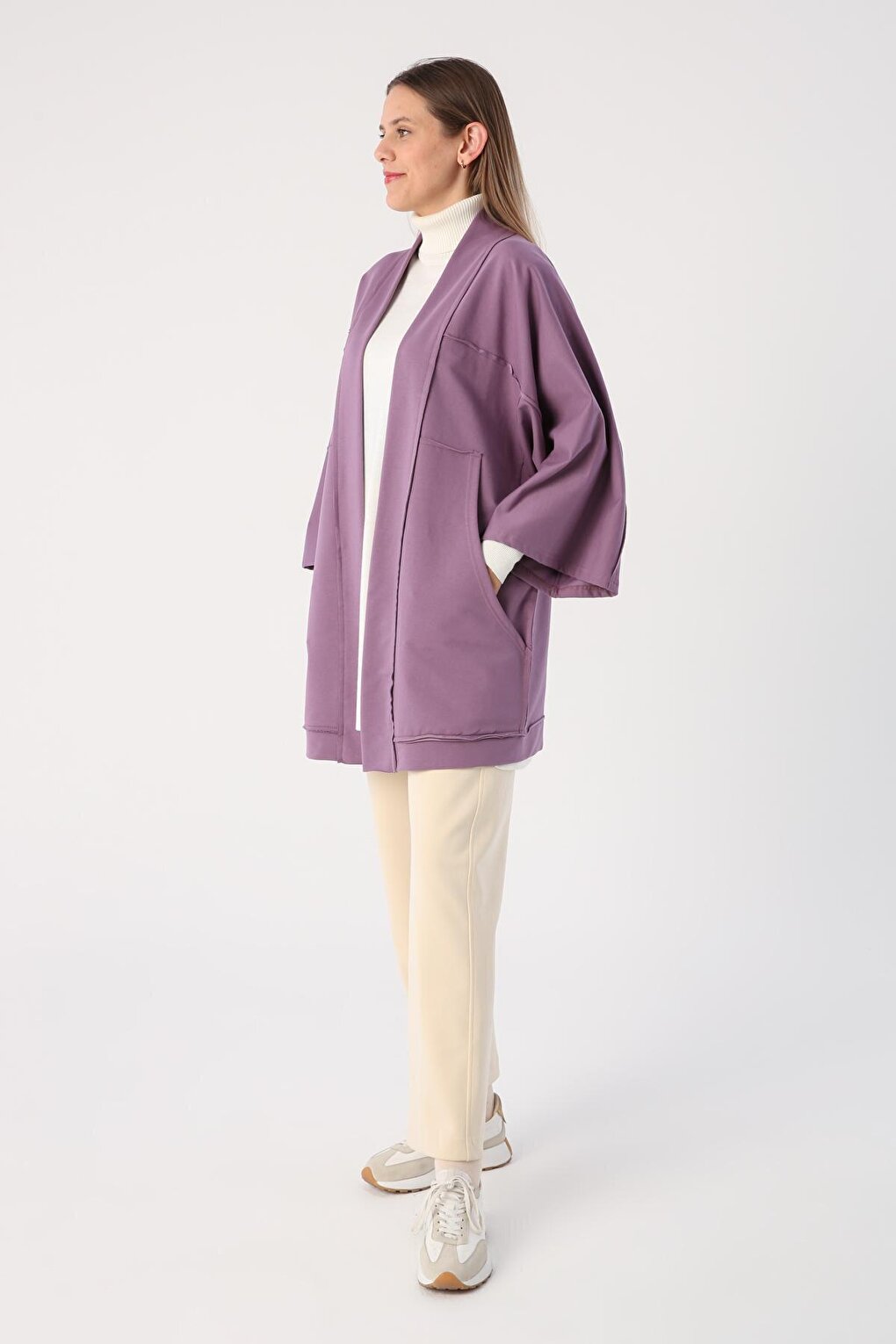 Dark Lilac Bat Sleeve Oversize Cardigan